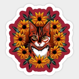 Calico Cat With Black-eyed susan Maryland State Tattoo Art Sticker